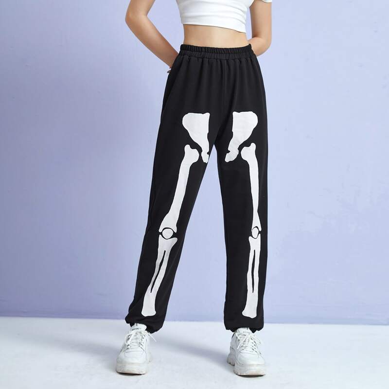 Skeleton Graphic Sweatpants, Black