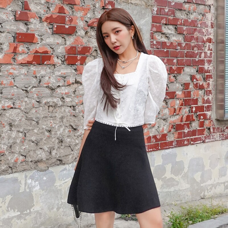 

Solid Wide Waistband Knit Skirt, Black