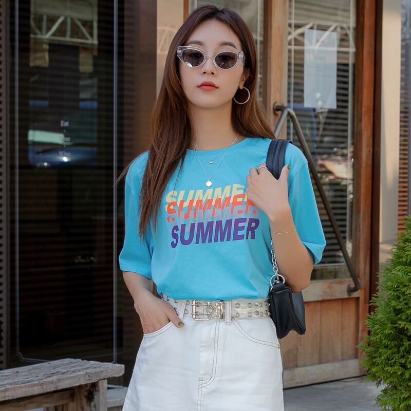 

Letter Graphic Short Sleeve Tee, Mint blue