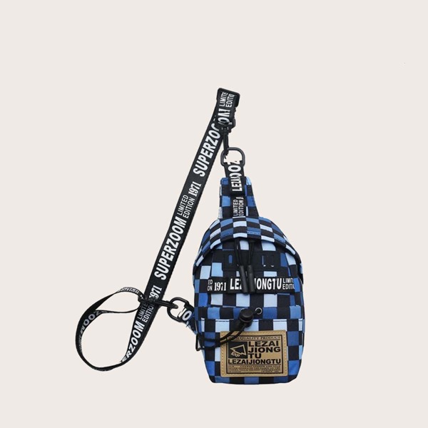 

Men Letter Graphic Plaid Sling Bag, Multicolor