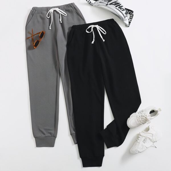 

Plus Solid Drawstring Pocket Side Joggers, Black