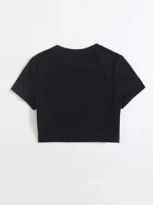 SHEIN EZwear Graphic Print Crop Tee - Black - View 2