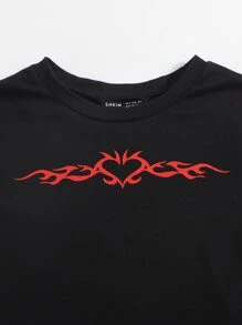 SHEIN EZwear Graphic Print Crop Tee - Black - View 3