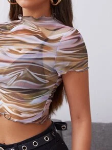 SHEIN 小褶邊雜色網紗上衣不附帶胸罩 - 彩色 - 查看 4