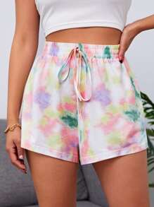 SHEIN Tie Dye Knot Waist Shorts - Multicolor - View 1