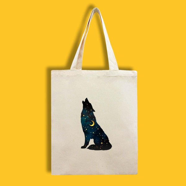 

Wolf Graphic Shopper Bag, Beige