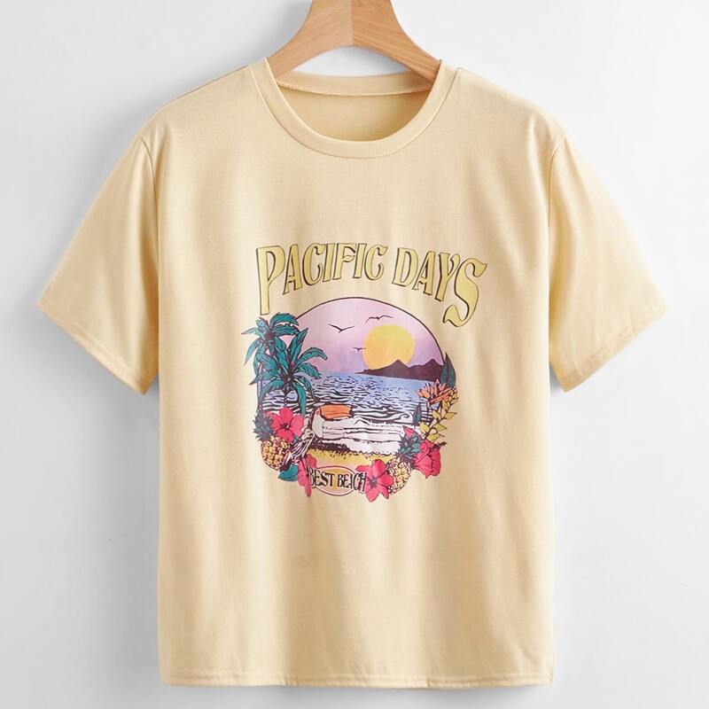

Letter Tropical Graphic Tee, Beige