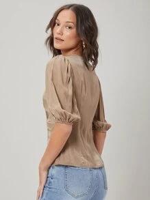 SHEIN Viscose Gathered Top - Khaki - View 2