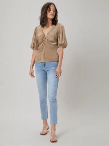 SHEIN Viscose Gathered Top - Khaki - View 8