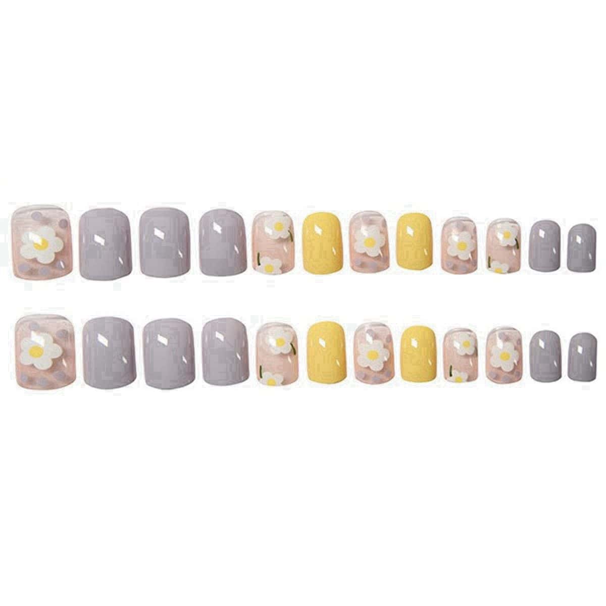

24pcs Floral Fake Nail, Multicolor