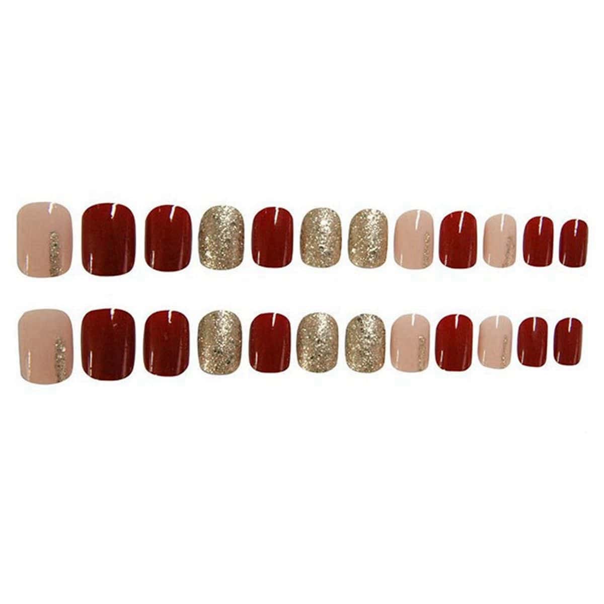 

24pcs Glitter Fake Nail, Multicolor