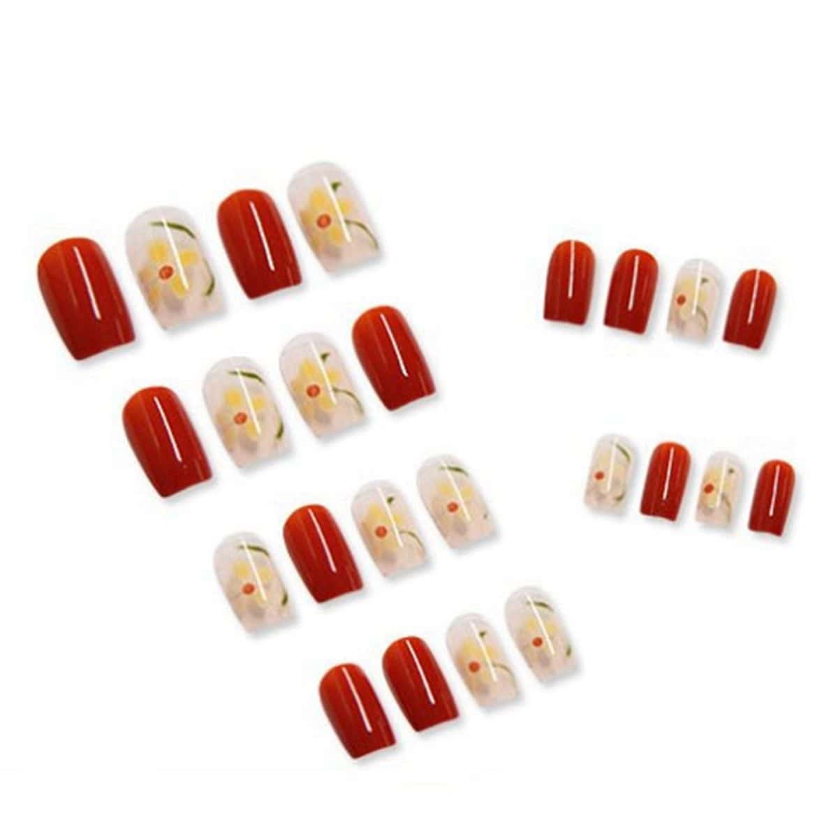 

24pcs Floral Fake Nail, Multicolor
