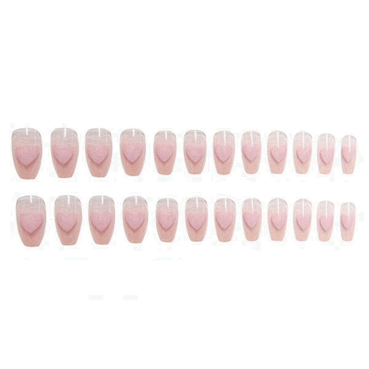 

24pcs Heart Fake Nail, Baby pink