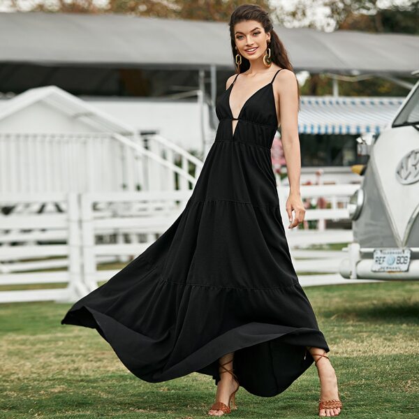 

Plunging Neck Cami Dress, Black