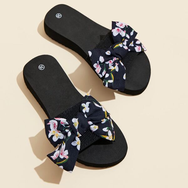 

Floral Bow Decor Slides, Black