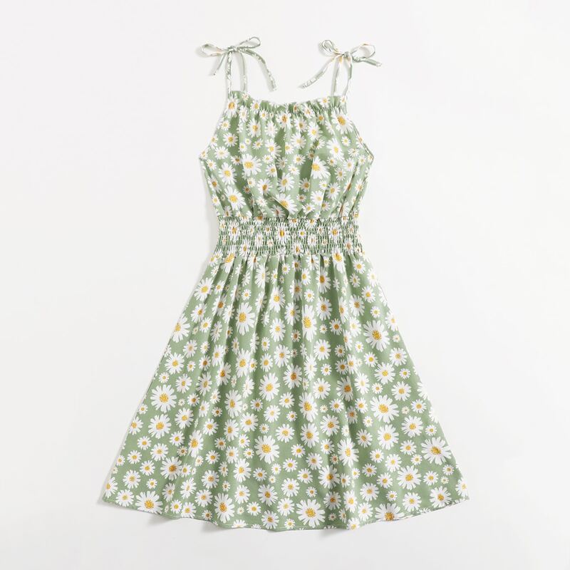

Daisy Shirred Tie Shoulder Dress, Lime green