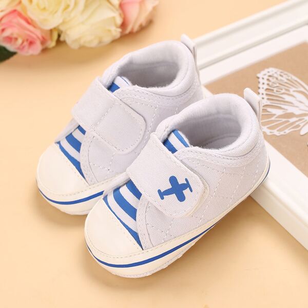 

Baby Girl Striped Velcro Strap Sneakers, White