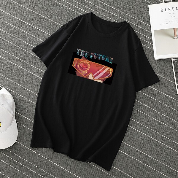 

Men Figure And Letter Graphic Tee, Black