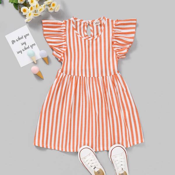

Toddler Girls Stripe Ruffle Trim Dress, Orange