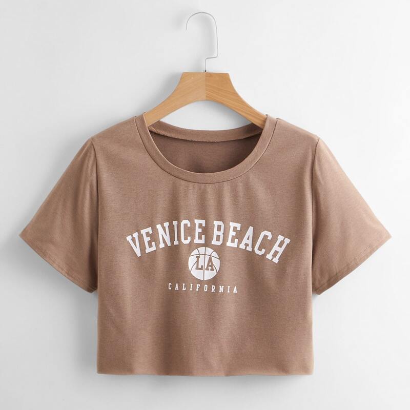 

Letter Graphic Crop Tee, Mocha brown