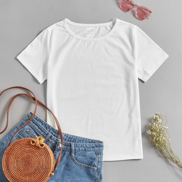 

Solid Round Neck Tee, White