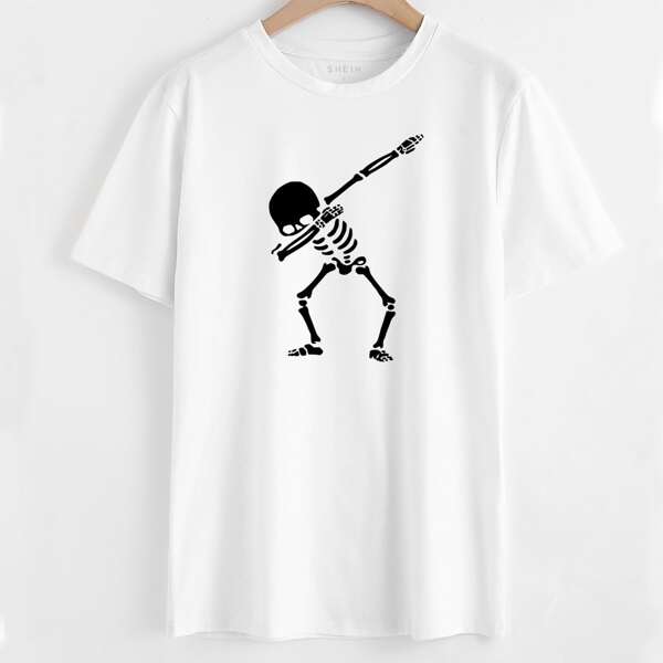 

Skeleton Print Round Neck Tee, White