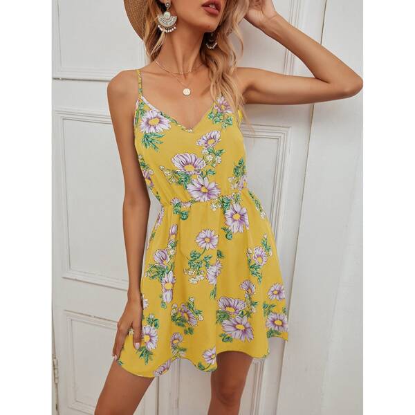 

Floral Print Cami Dress, Yellow
