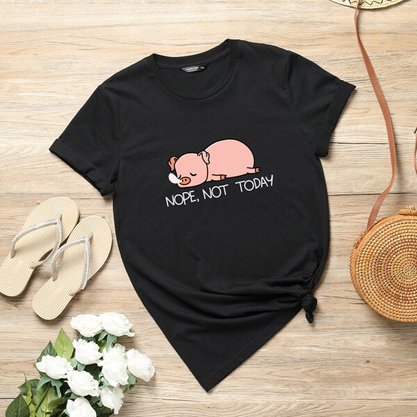 

Plus Slogan And Cartoon Graphic Tee, Black