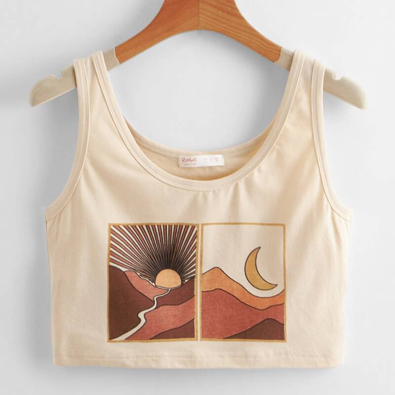

Sun & Moon Graphic Tank Top, Apricot