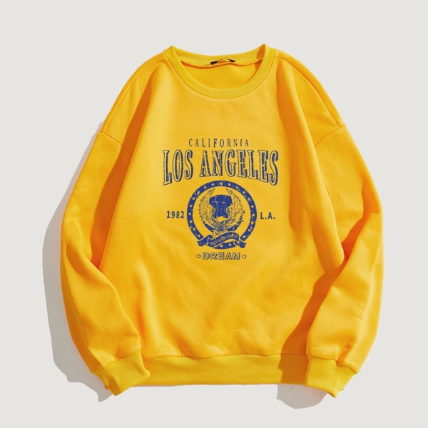 

Eagle And Letter Graphic Sweatshirt, Yellow