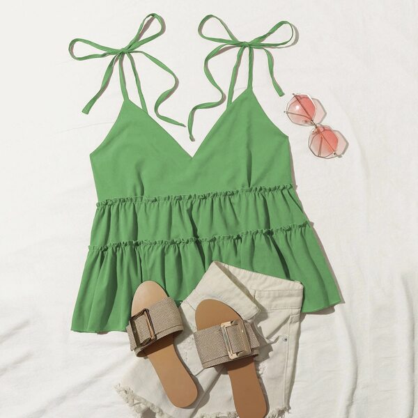 

Plus Knot Shoulder Layered Cami Top, Green