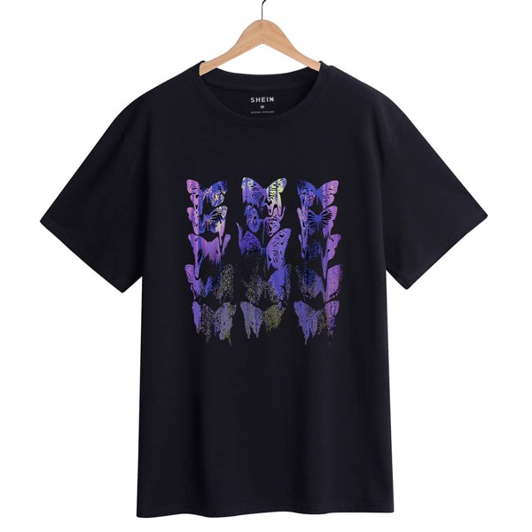 

Butterfly Print Short Sleeve Tee, Black