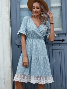 EMERY ROSE Vestido Cruzado De Flores De Margarita Y Rayas Con Cuello Con Volantes - Multicolor - Ver 2