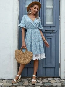 EMERY ROSE Vestido Cruzado De Flores De Margarita Y Rayas Con Cuello Con Volantes - Multicolor - Ver 4