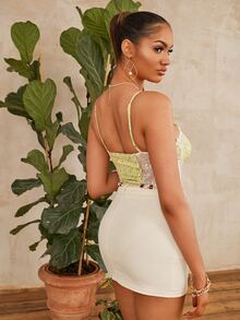 SHEIN VCAY Cut Out Front Lace Insert Floral Cami Bodysuit - Multicolor - View 2