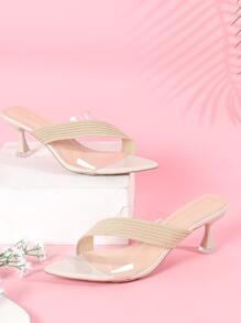 Criss Cross Spooled Heeled Mules - Beige - View 1