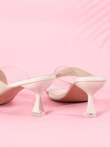 Criss Cross Spooled Heeled Mules - Beige - View 2