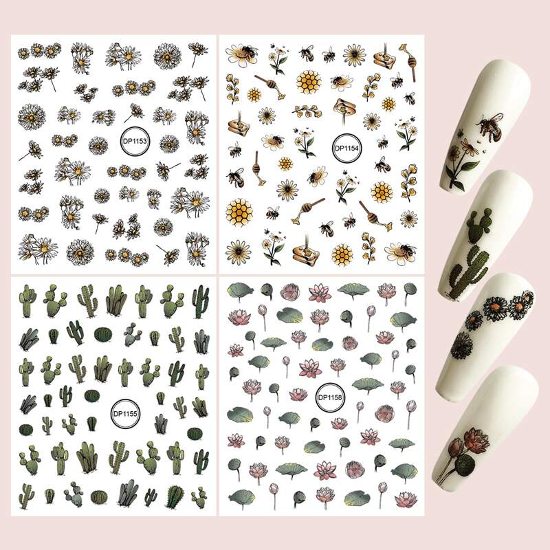 

4sheets Cactus Pattern Nail Art Sticker, Multicolor