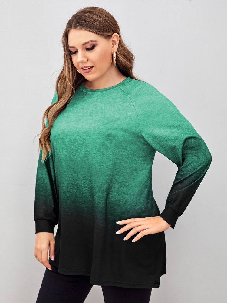 Plus Ombre Print Raglan Sleeve Tee - Multicolor - View 5