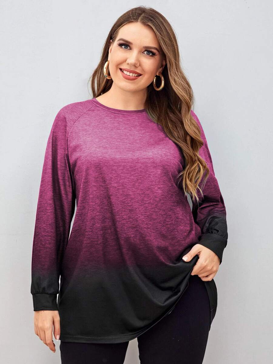 Camiseta De Manga Raglán Degradada Para Tallas Grandes - Multicolor - Ver 1