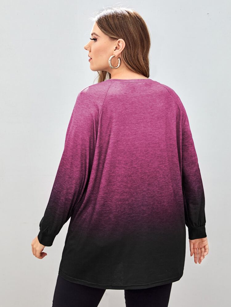 Plus Ombre Raglan Sleeve Tee - Multicolor - View 2