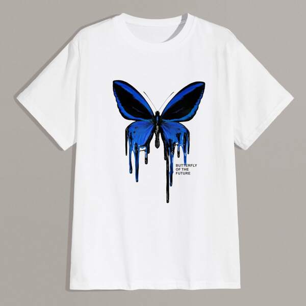 

Men Butterfly And Slogan Graphic Tee, White