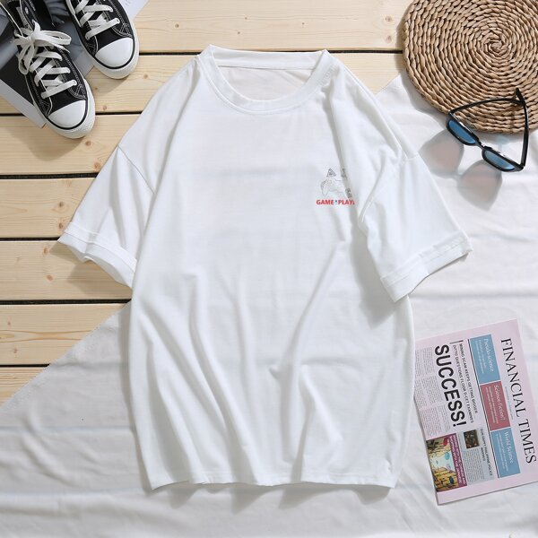 

Men Cartoon And Letter Graphic Tee, White