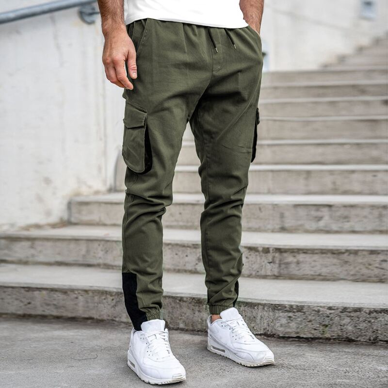 

Guys Flap Pocket Contrast Panel Cargo Pants, Army green