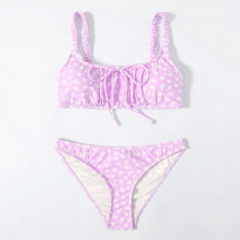 

Ditsy Floral Tie Front Bikini Swimsuit, Pink