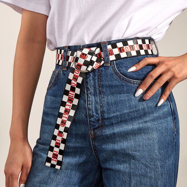 

Plaid Print Tape Belt, Black