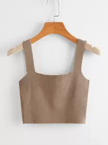 SHEIN EZwear 素色短版針織上衣 - 卡其色 - 查看 1