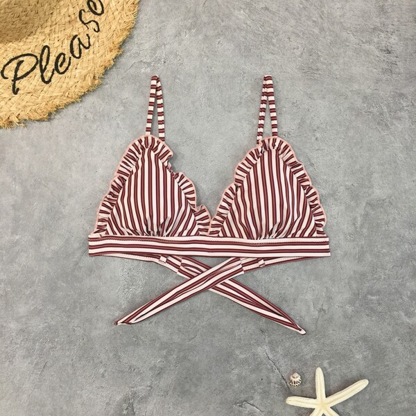

Striped Frill Trim Bikini Top, Multicolor