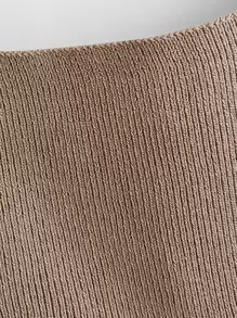 SHEIN EZwear 素色短版針織上衣 - 卡其色 - 查看 4