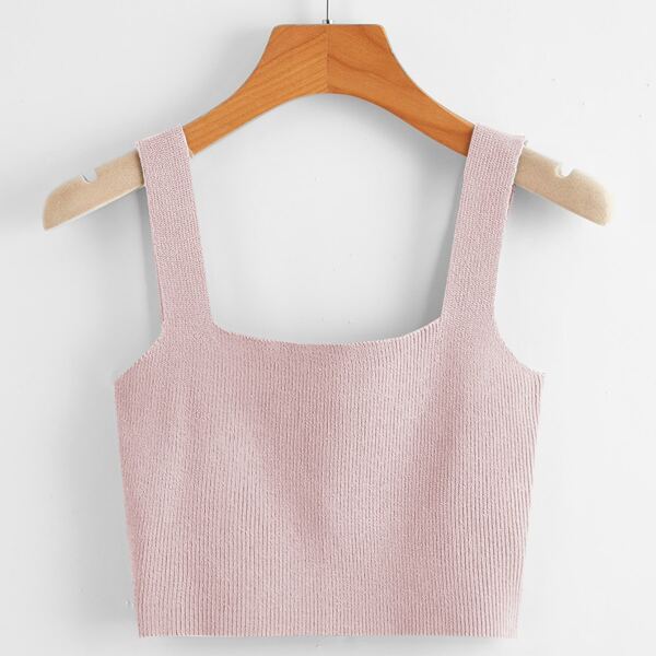 

Solid Crop Knit Top, Baby pink